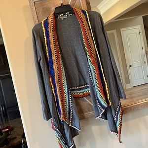 Sweater Crochet Waterfall Open Sweater Boutique Arise USA Womens Medium Gray